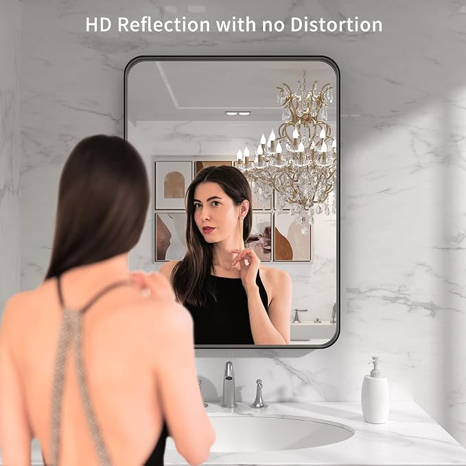22x30 Inch Black Bathroom Mirror | Metal Framed Wall Mirror