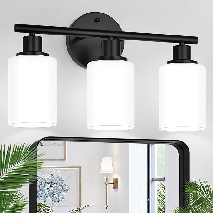 3-Light Black Bathroom Vanity Lights with Clear Glass Shades
