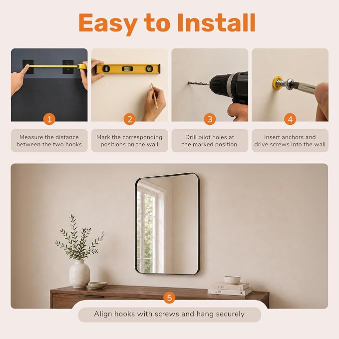 30x22 Inch Matte Black Bathroom Wall Mirror | Tempered Glass