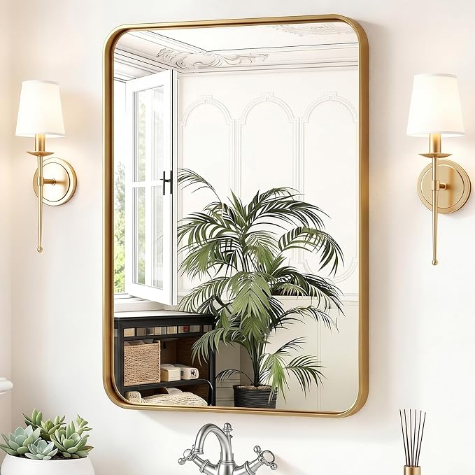 36x24 Inch Black Bathroom Wall Mirror for Over Sink