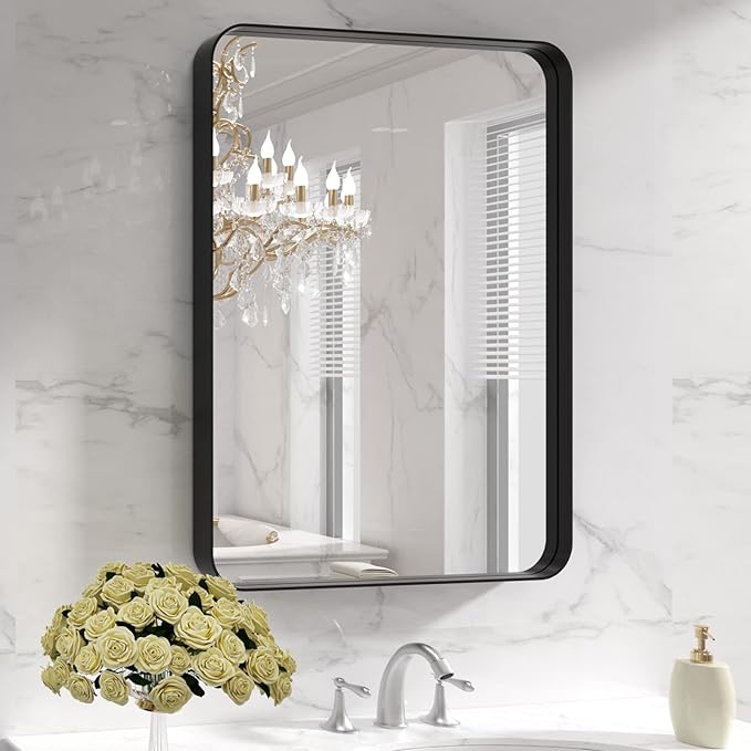 22x30 Inch Black Bathroom Mirror | Metal Framed Wall Mirror