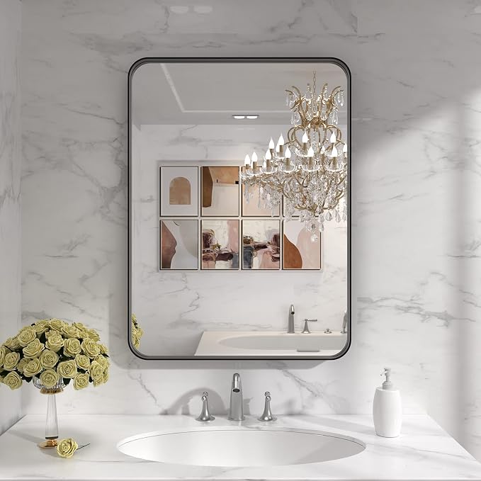 22x30 Inch Black Bathroom Mirror | Metal Framed Wall Mirror