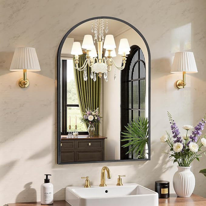 20x30 Inch Arched Black Bathroom Mirror | Vanity Wall Mirror