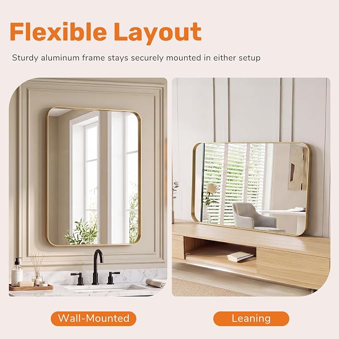 36x24 Inch Black Bathroom Wall Mirror for Over Sink