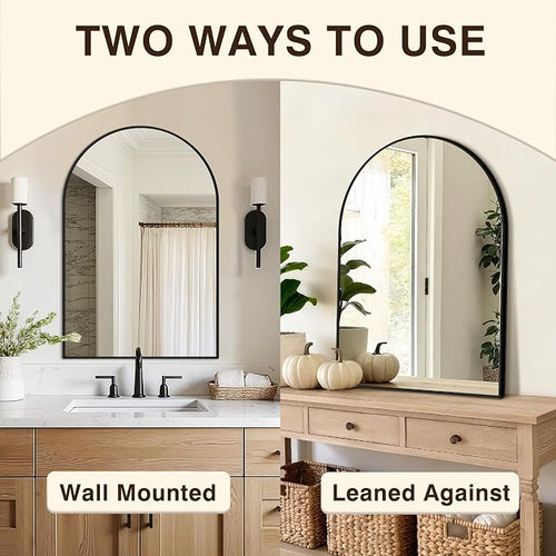 2-Pack Arched Black Bathroom Vanity Mirrors 30x20 Inch
