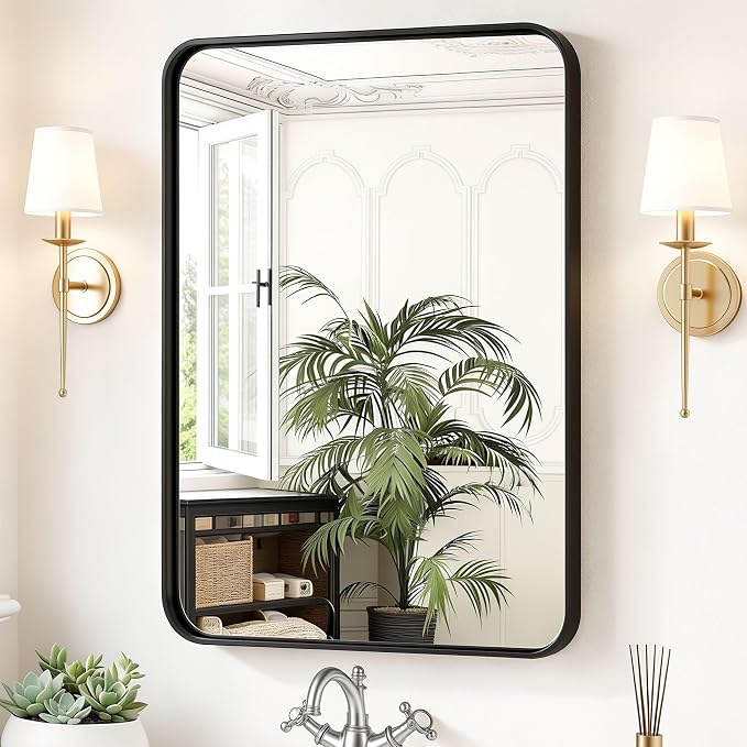 36x24 Inch Black Bathroom Wall Mirror for Over Sink