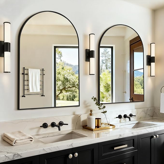 2-Pack Arched Black Bathroom Vanity Mirrors 30x20 Inch